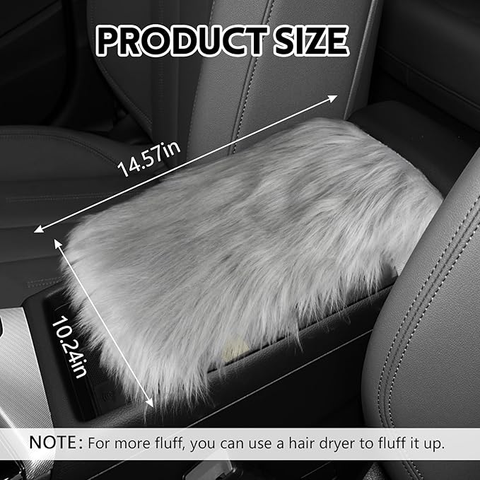 wuyaoyao Furry Car Armrest Cover, 12.1"×6.4" Soft Plush Car Center Console Cover, Winter Warm Fluffy Arm Rest Cover for Car, Auto Armrest Box Cover Protector, Universal Middle Console Pad (Gray)