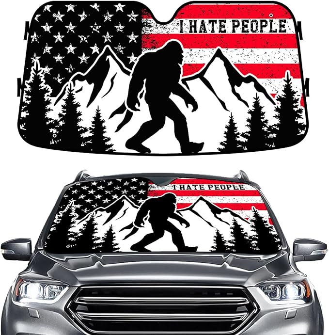 GENANY Bigfoot Patriotic Windshield Sun Shade for Car SUV Truck (55x30 Inches), Sun Shade Windshield, Shades for Windows, Protector Blocks UV, Car Decor