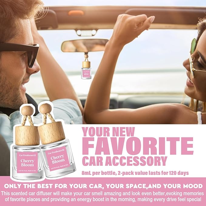 HoogaLife Car Air Freshener Diffuser 2 Pack Hanging Cherry Bloom Car Air Freshener for Women 45+ days Long Lasting Fragrance Made in USA (C12)