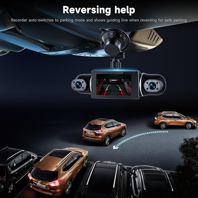 4 Channel Dash Cam with Front Rear Left Right Cameras, 360° Car Camera System for Driving & Parking, Night Vision, Parking Monitor, G-Sensor, Loop Recording, Multi-Camera Dashcam+64GB Card