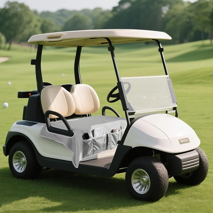 MoKo Golf Cart Seat Covers, Universal Golf Cart Seat Towel Blanket for EZGO,Yamaha,Club Car and More 2-Seat Carts with 4 Front Pockets, Universal Golf Accessories, Non-Slip Easy to Clean, Gray