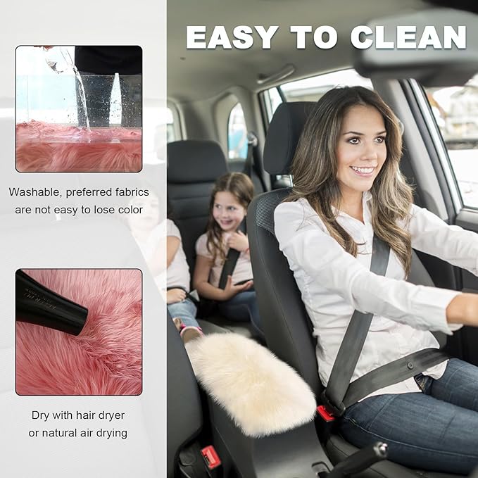 Center Console Cover, 11.81"×7.87" Automotive Fluffy Plush Center Armrest Protector, Universal Furry Comfortable Center Console Pad for Cars Trucks SUVs, Car Accessories (Beige)