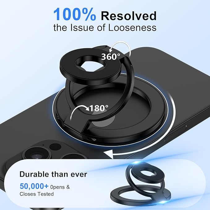 Magnetic Phone Ring Holder for Samsung Galaxy S26 S25 Ultra S25 S24 FE S24 Ultra, Removable Magsafe Phone Grip with Kickstand for iPhone 17 16e 16 Pro Max 16 Plus 15 14 Pro Max, Fit Magnetic Car Mount
