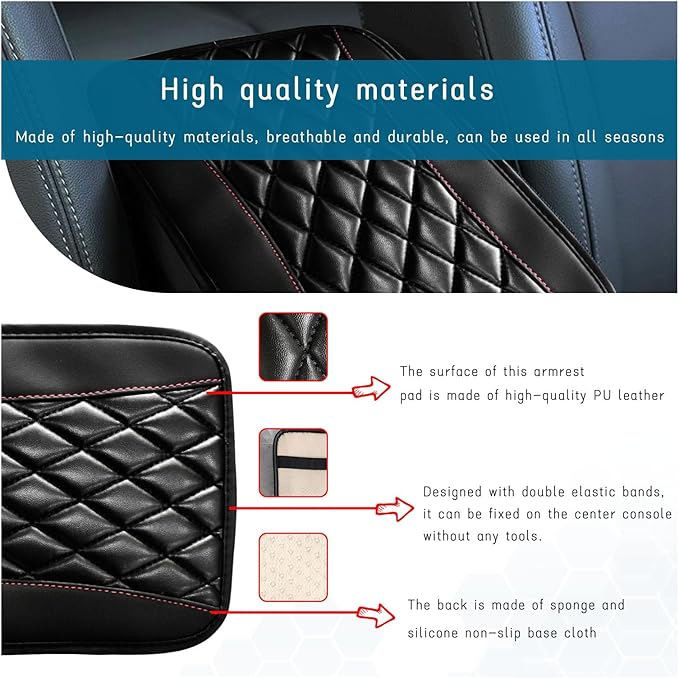 Car Center Console Cushion Pad, Universal Leather Waterproof Armrest Seat Box Cover, Comfortable Auto Armrest Cover Protector, Car Interior Decor Accessories for Most Vehicles (Black)