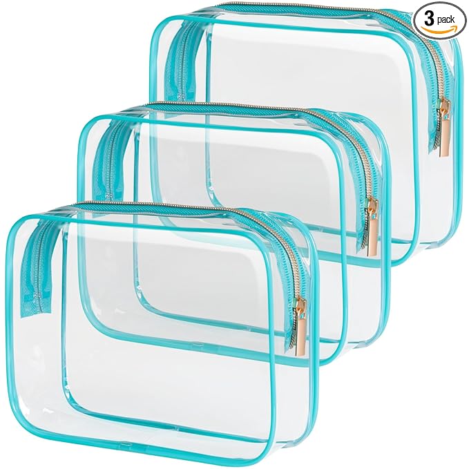 PACKISM Clear Makeup Bag - 3 Pack TSA Approved Toiletry Bags Clear Toiletry Bags for Traveling, Airport Carry on Compliant Bag, Green