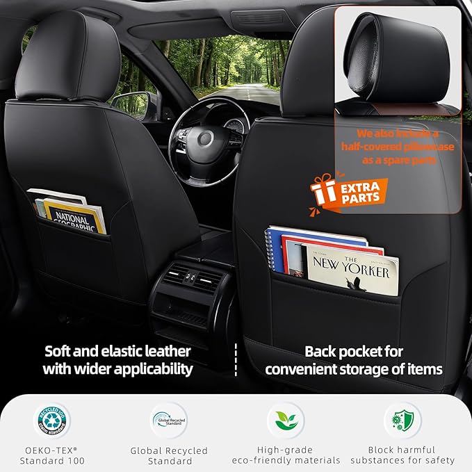 Universal 5-Seater Waterproof Breathable Nappa Leather Car Seat Covers Full Set, Compatible with Hyundai Tucson Sonata, Jeep Renegade, Honda HR-V, Fit Front Rear Seats Most Sedans SUV Black Brown