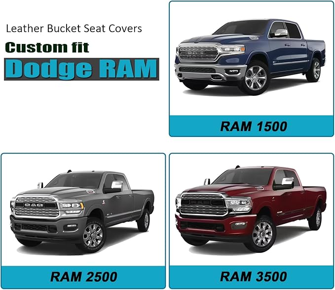 GIANT PANDA Front 3D Air Mesh Seat Covers Custom Fit Dodge Ram 1500 2500 3500, Trucks Leather Car Seat Protectors with Composite Sponge Inside Breathable Automotive Interior Covers (Black 2-Pack)