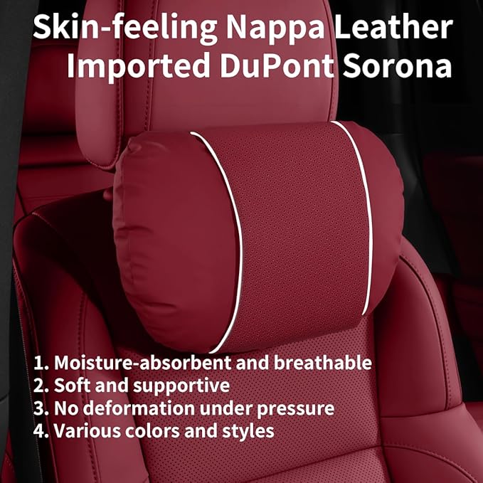 2 Pcs Car Headrest Neck Pillow for Driving,Premium Skin-Feeling Napa Leather Soft and Comfortable Headrest,Two Gears of Height Adjustment Car Seat Headrest Pillow Car Interior Accessories