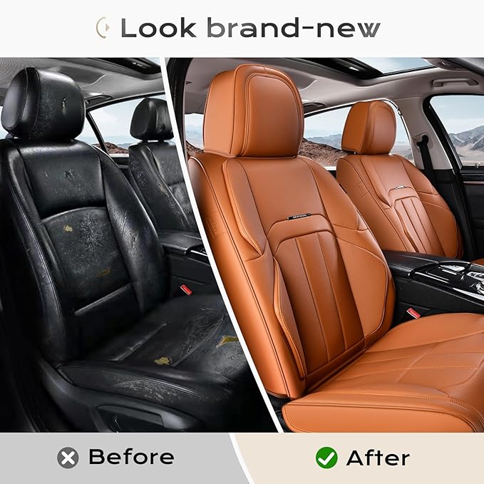 Coverado Car Seat Cover, Cover for Cars Front Seat, Premium Leather, Universal Fit Waterproof Seat Protectors, Car Seat Cushion Non-Slip for Most Cars-Brown