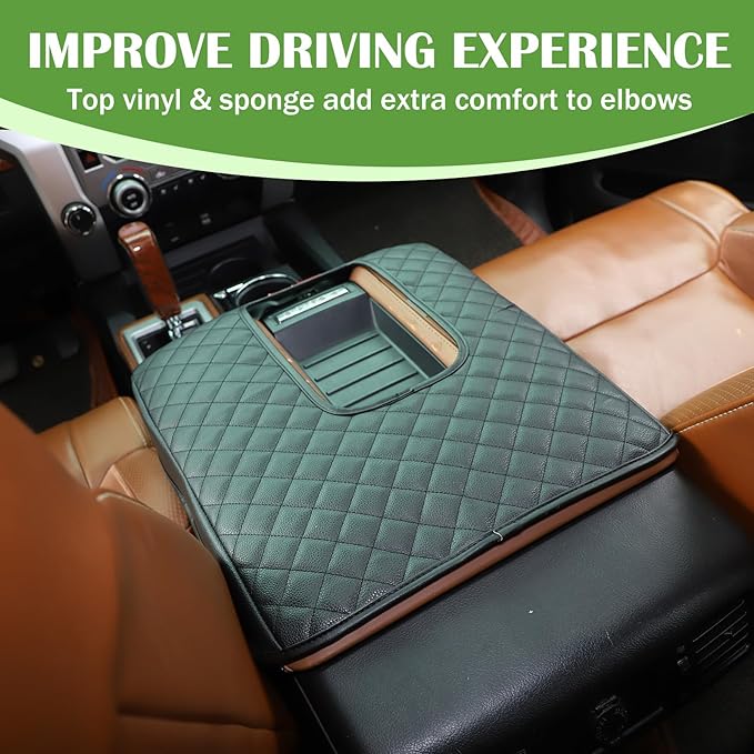 LLKUANG Car Center Console Armrest Cover Pad Fit for Toyota Tundra 2007-2021 Waterproof Leather Seat Armrest Box Cushion Pad Protector (Black + American Flag)