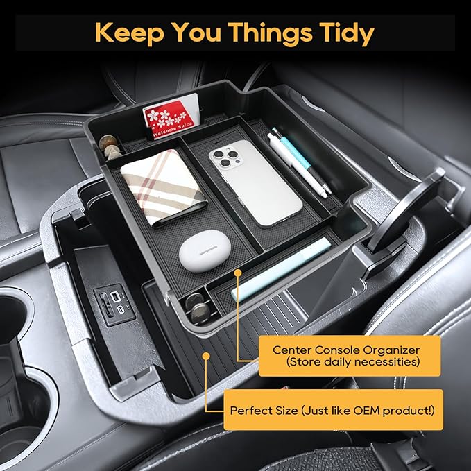 Center Console Organizer for 2021-2026 Chvey Tahoe(LS/LT/Z71) & 2021-2026 Suburban(LS/LT/Z71) &2021-2026 GMC Yukon/Yukon XL(Elevation/AT4) Armrest Storage Accessories-Not Fit For Power-Sliding Console