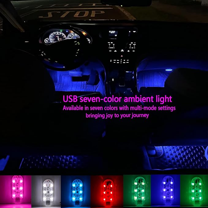 LumosAuto 4PCS Car Interior LED Lights, USB Powered Ambient Lighting Kit with Music Sync & Touch Control for Footwell, Dash Decoration, Safe Driving
