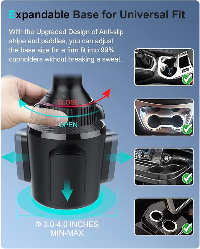 OQTIQ for MagSafe Wireless Car Charger Cup Holder Mount Compatible with iPhone 17/16/15/14/13/12, Magnetic Car Phone Mount 15W Fast Charging Telescopic Arm Heat Dissipation System, with PD 30W Adapter