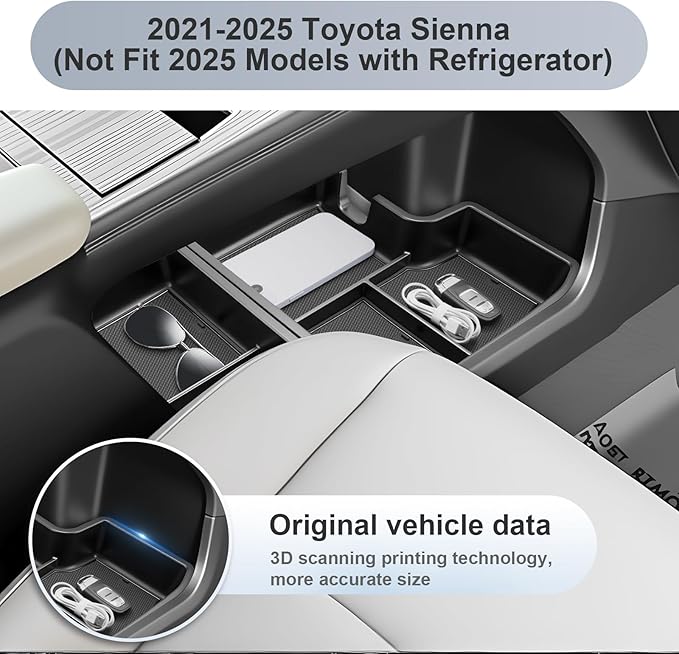 SKTU 2Pcs for 2021-2026 Toyota Sienna Center Console Organizer 2021-2026 Sienna Lower Console Tray Toyota Sienna 2024 2025 2026 Accessories Under Console Tray (Not Fit Models with Refrigerator)