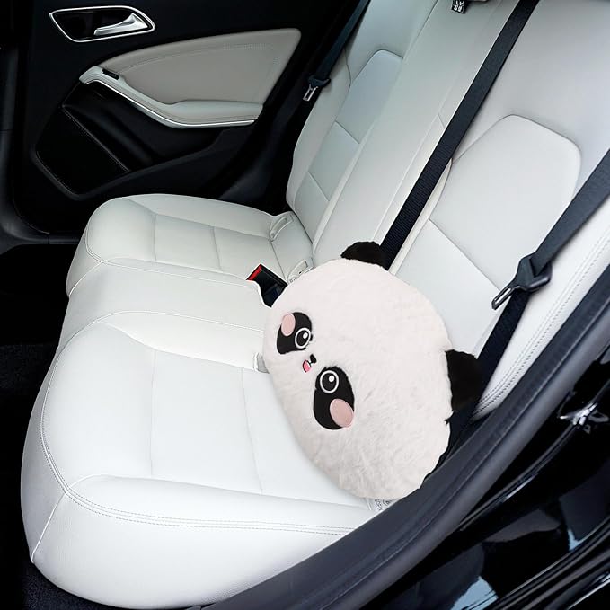 Cartoon Panda Plush Car Seat Cushion Lumbar Support Pillow for Driving Office Chair with Shoulder Relaxer and Headrest Cushion
