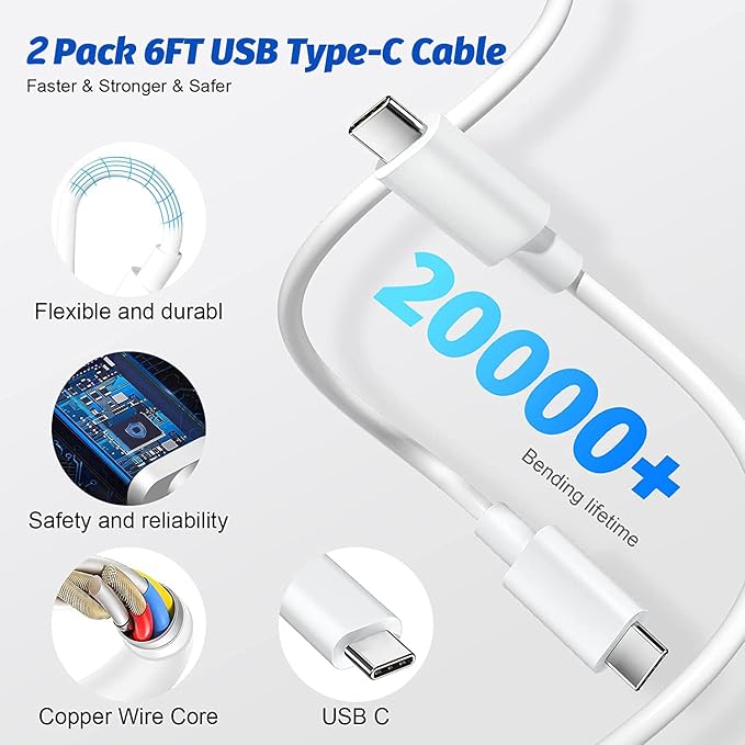 Fast iPad Charger,iPad Charger Fast Charging 2Pack Wall Chargers Plug Adapter Type C USB C to C Cable Cord 6ft for iPad Pro 12.9,iPad Pro 11/13inch(M4),iPad Air 5th/4th,iPad mini 6/7,iPad 10/11th(A16)