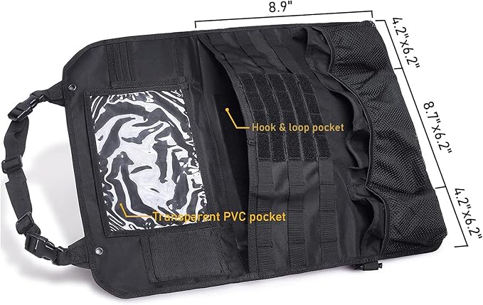 Tactical Car Seat Back Organizer Upgraded Tactical Molle Seatback Cover Protector Universal Fit Vehicles Truck MPV Pickup (Black)