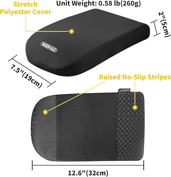 Soft Memory Foam Car Armrest Cushion Pad - Thick 12.6x7.5x2 inch, Washable Polyester Fabric Arm Rest Cover Pad, Thick Center Console Cover Cushion for Cars, Sedans, SUVs, most Vehicles (Black-1PC)