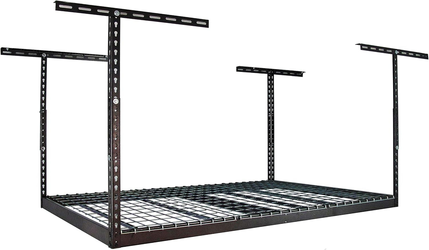 MonsterRax Overhead Garage Storage Racks 4x6, Ceiling Mounted Shelving, Adjustable Hanging Storage Organizer, Heavy Duty Steel, Holds 500 Pounds, Color: Hammertone, Adjusts 24"-45” off Ceiling