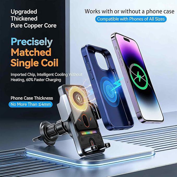 2026 New Cool Car Wireless Fast Charging Holder - Drive Smarter, Charge Faster,15w Universal, Smart Car Holder 360° Rotation, Smart Sensor Open, Switch Between Horizontal Vertical (Black)