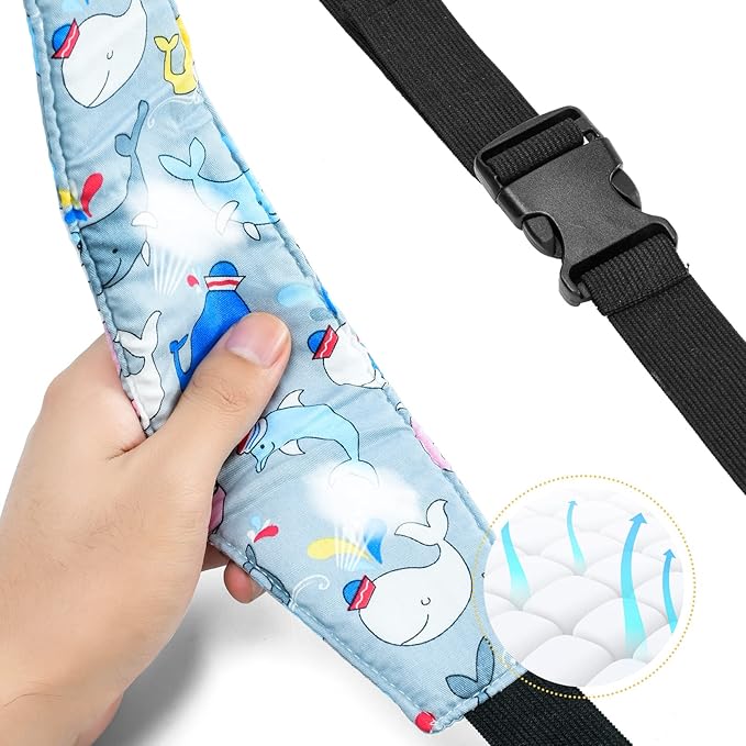 Baby Carseat Head Support,Car seat Straps Pillow Support Ban,Stroller Neck Relief Strap Headrest,Slumber Sling Sleep Positioner for Toddler Infants Child Children Kids(Blue Owl -1 Pack)