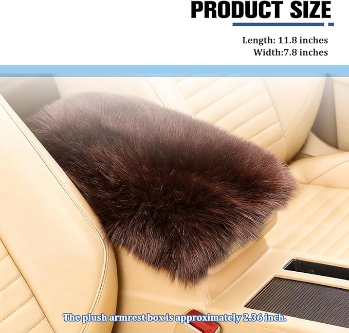 Car Center Console Cover, Fluffy Soft Vehicle Middle Console Arm Rest Cushion Pad, Furry Automotive Interior Armrest Seat Box Protector Decoration Accessories, Universal Fit (Coffee)