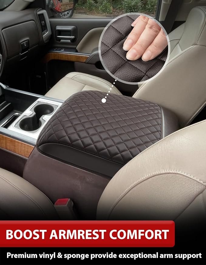 KBH Center Console Armrest Cover for 2014-2018 Chevy Silverado & GMC Sierra, 2015-2020 Tahoe & Suburban & Yukon, Floor Console Bucket Seat, Interior Accessories, Dark Brown
