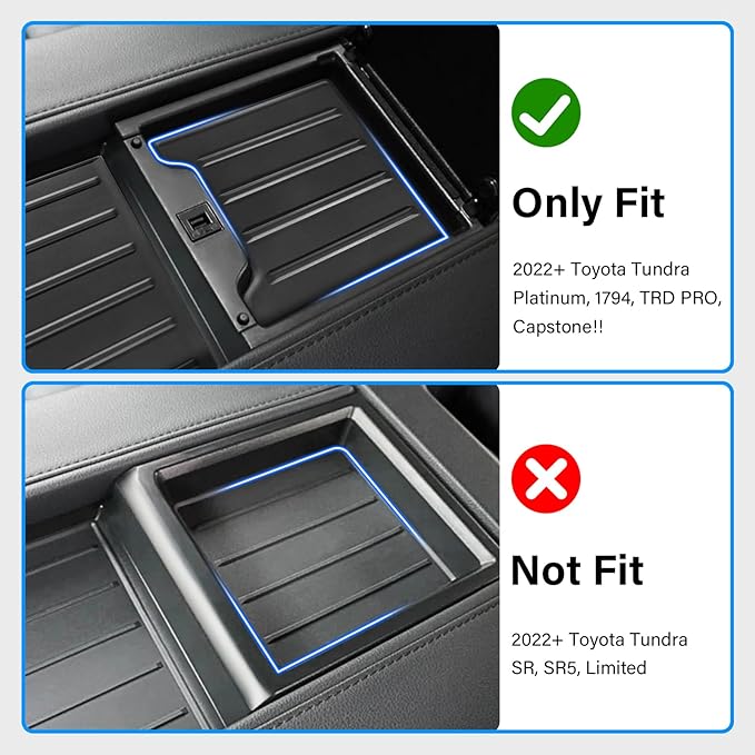 Center Console Tray Liner for 2022-2025 2026 Toyota Tundra Accessories (Only fits Platinum, 1794, TRD PRO, Capstone) & 2023-2025 2026 Sequoia Console Organizer Liner Anti-Slip Silicone Mat Pad 2 Pcs