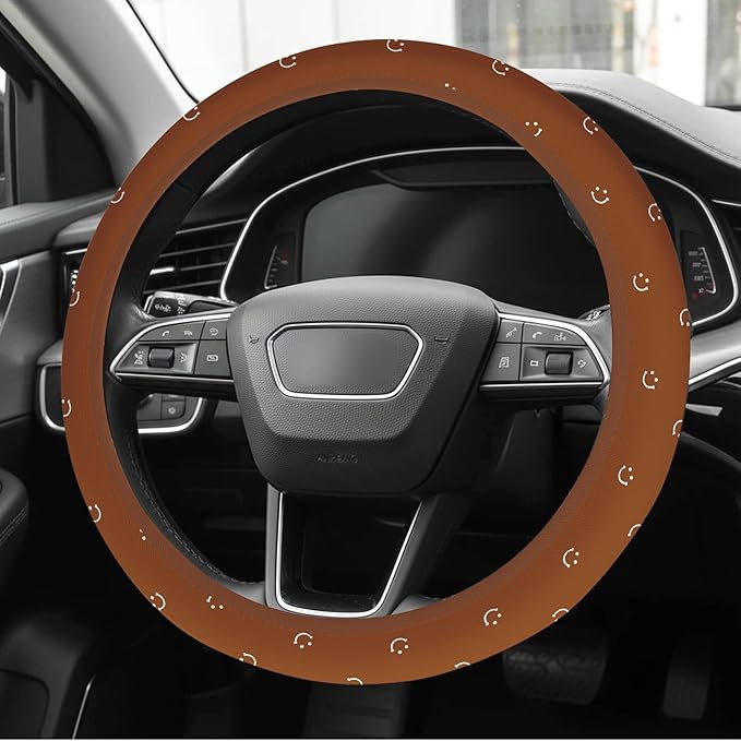 Soft Brown Steering Wheel Cover Cute Cloth Fabric Car Wheel Cover Breathable Washable Cool in Summer Universal 14.5 15 Inch