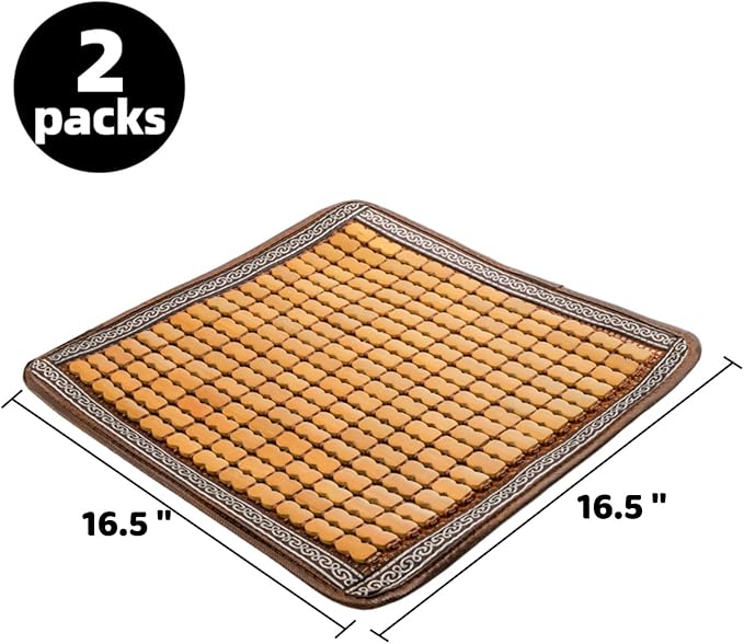 2 Pcs Bamboo Chair Cushions, 16.5" x 16.5" Breathable Seat Mat for Summer, Anti-Slip Comfortable Seat Pad with Mahjong Design, Natural Carbonized Bamboo Butt Cooler for Car Truck Home Office