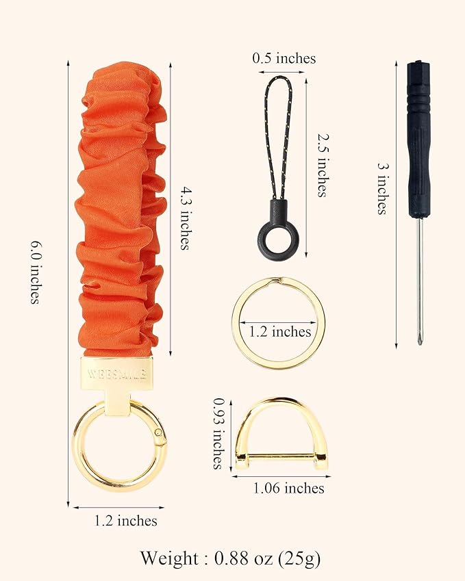 WEESMILE Keychain Wristlet, Stretchy Key Chain for Car Keys with D ring, Cute Scrunchie Wrist Bracelet for Women Men