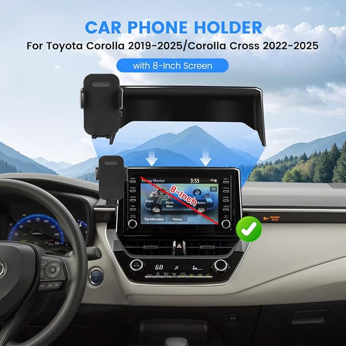 Car Phone Holder Fit for Toyota Corolla 2019-2025/Corolla Cross 2022-2025 Accessories, Cell Phone Mount with Dash Organizer 8-Inch Screen Fixed Clip Hands-Free 360° Rotation