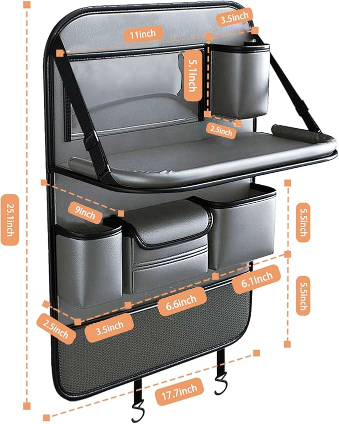 2 Pack Leather Car Backseat Organizer with Foldable Table Tray, Car Storage Organizer with Tablet Holder, Car Seat Back Protectors Kick MatsTravel Accessories