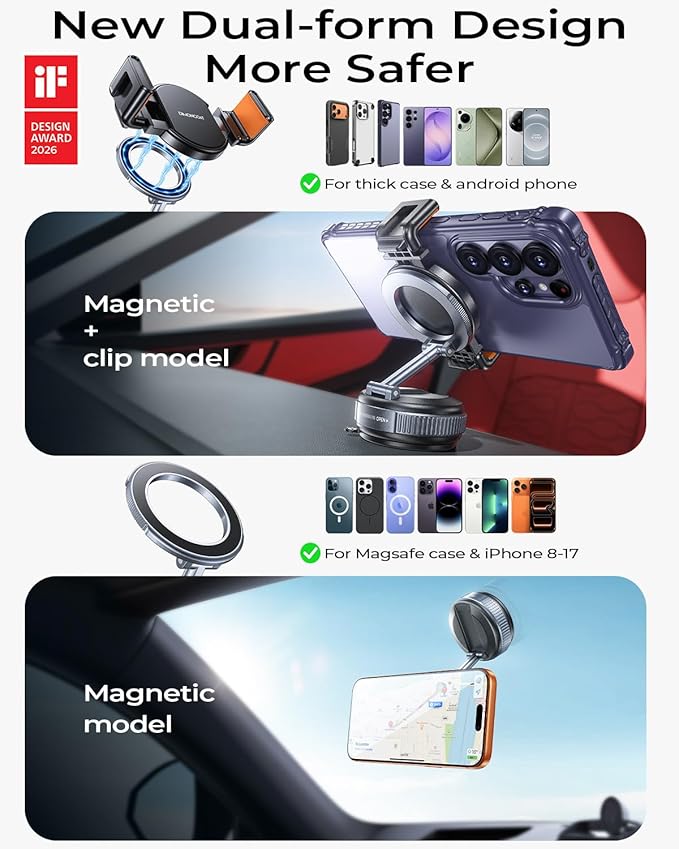 DIMONCOAT 2026 Upgraded Vacuum Magnetic Phone Holders for Your Car【119+LBS Strongest Suction】 for Magsafe Car Mount, 360° Adjustable Car Phone Holder Mount for iPhone 17 Pro Max Samsung Galaxy S26