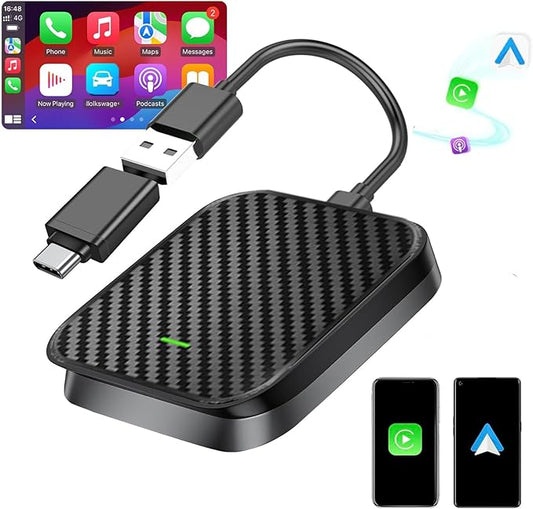 Wireless CarPlay Adapter for Apple iPhone, Android Auto Wireless Adapter for Samsung Galaxy/Motorola, 2025 Upgrade Plug & Play Fast Connection Car Play (Black)