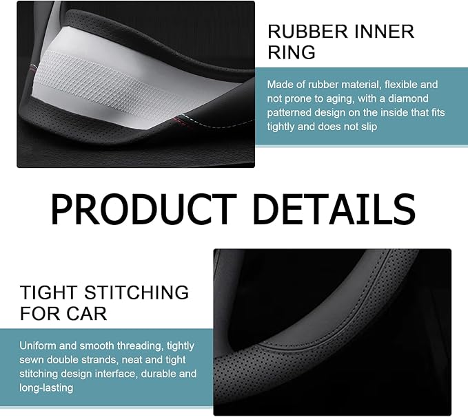 1 PC Car Steering Wheel Cover, Ultra-Thin Soft Leather Steering Wheels Accessories, 15" Round Breathable Car Wheel Cover, Universal Interior Accessories for Most Cars (Black)