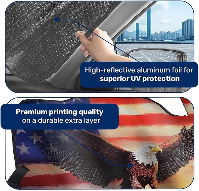 GENANY Honored Veteran Windshield Sun Shade for Car SUV Truck (55x30 Inches), Sun Shade Windshield, Shades for Front Windows, Protector Blocks UV, Car Decor
