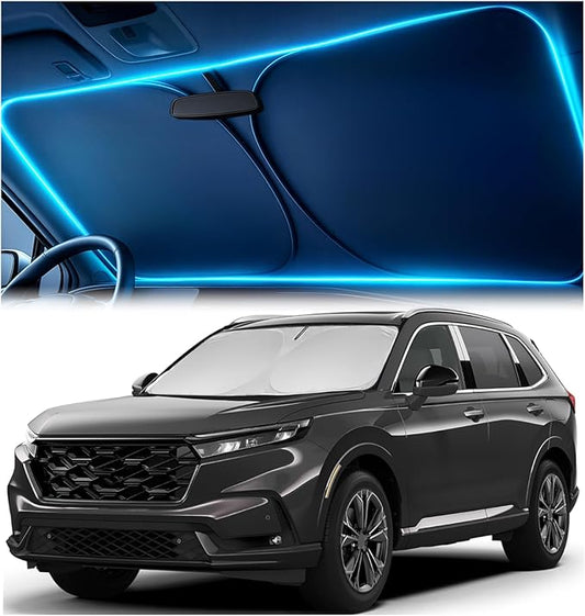 Windshield Sun Shade for Honda CR-V 2023 2024 2025 2026 – Custom Fit Sun Shield with Mirror Cut‑Out, Blocks Heat & UV, Foldable with Storage Pouch - Honda CRV Windshield Sunshade