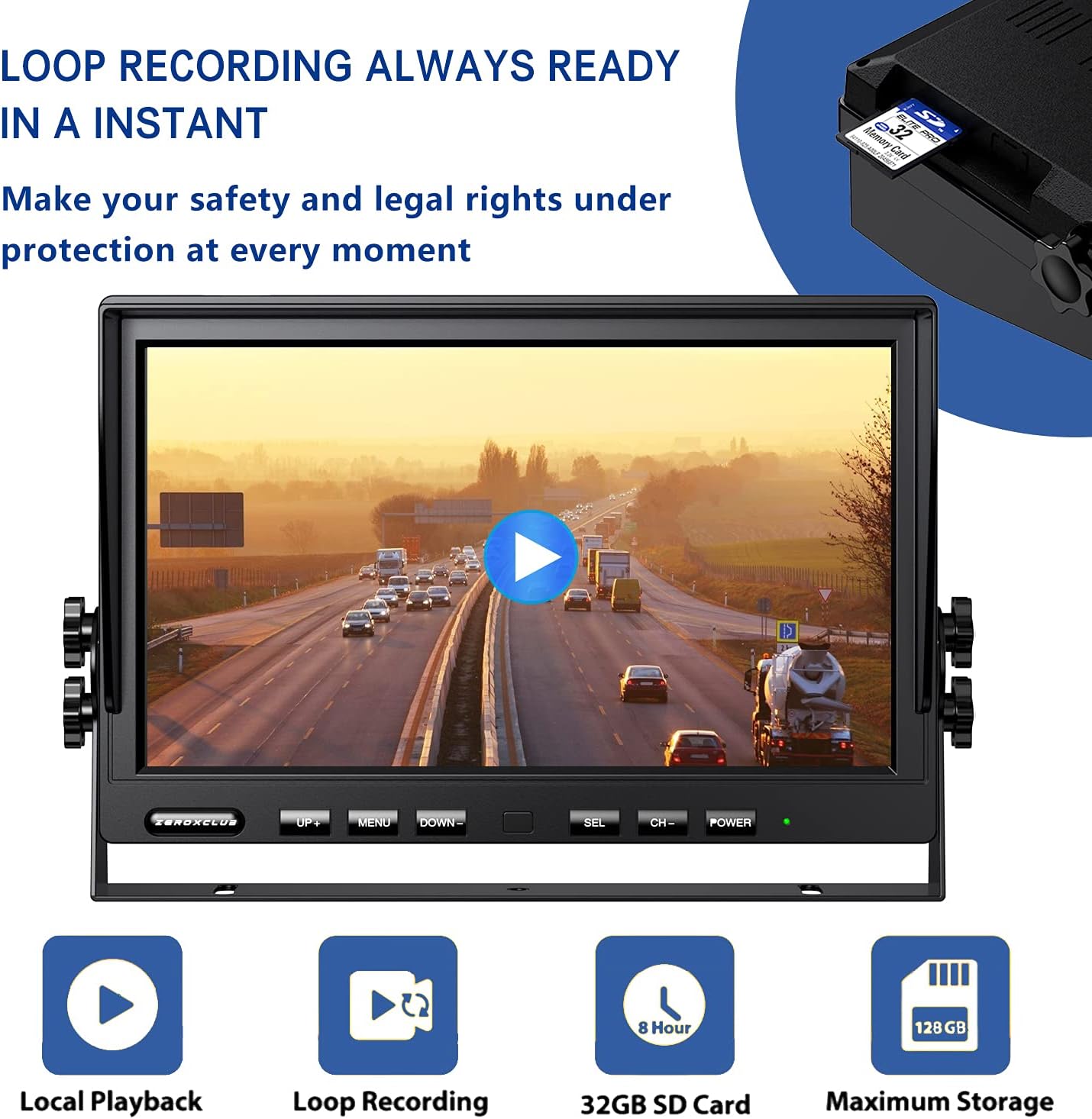 10'' 1080P Wireless Backup Camera System, 10 Inch DVR Quad Split Monitor Wireless Rear Side View Cameras, IP69 Waterproof Digital Signal Record System for RV/Truck/Trailer/Camper-BW104SL