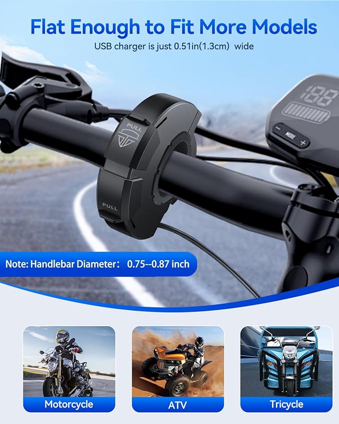 EXTRACTME Motorcycle Phone Charger, 2PC Ultra-Narrow Dual USB Type C 30W PD & Quick Charge 3.0 Motorcycle USB Charger, Waterproof Motorcycle USB Port for Phone, Tablet, GPS (Only 0.51 in Wide)