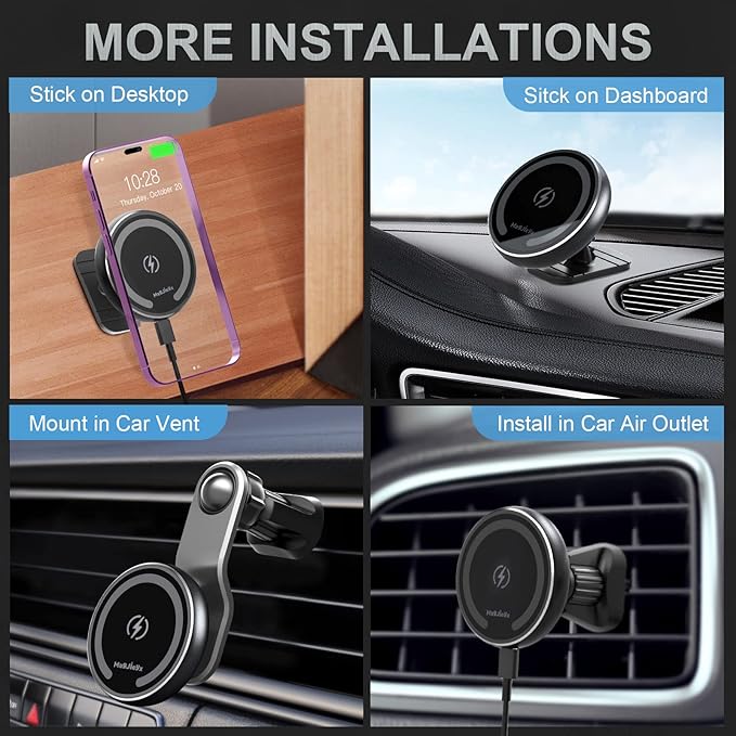 MAGJIEYX for Magsafe Car Mount Charger, Magnetic Wireless Charger for iPhone 12/13/14/15/16 17 Pro Max/Plus/Mini/Magsafe Case Air Vent and Dashboard Phone Holder with Fast 36W Adapter