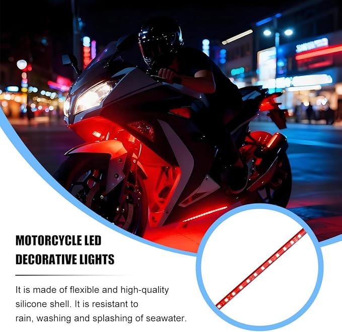 Motorcycle RGB LED Light Kit, 6PCS DC 12V Waterproof Motorbike Underglow Strip Lights Kit, Golf Cart Exterior Ground Effect Atmosphere Lamp, Universal for SUV RV Truck (Red)