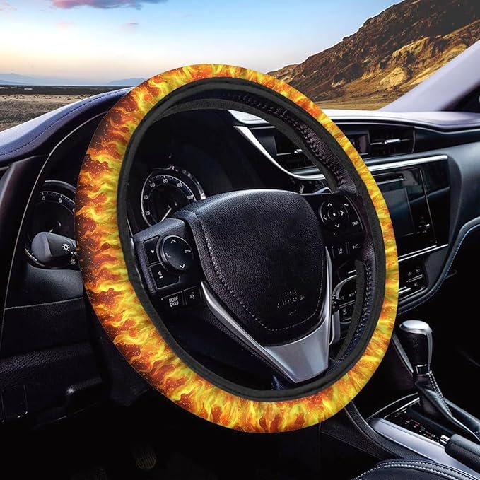 AFPANQZ Steering Wheel Cover for Women, Sweat Absorbing Non-Slip Steering Wheel Protection Case, Flame Print Machine Washable Elastic Flexible Universal 14 to 15 inch