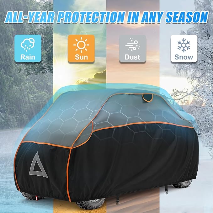 UTV Cover 4-6 Seater for Hail Protection, Heavy Duty All-Weather Protection UTV Cover with Air Vents, Windproof Buckles and Elastic Bands, Compatible with Polaris Ranger Can am Yamada