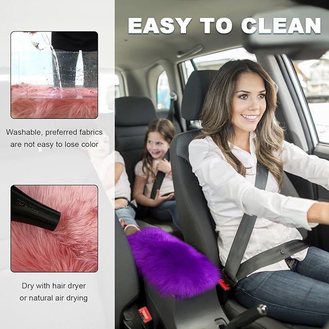 Center Console Cover, 11.81"×7.87" Automotive Fluffy Plush Center Armrest Protector, Universal Furry Comfortable Center Console Pad for Cars Trucks SUVs, Car Accessories (Purple)