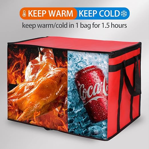Bodaon Insulated Food Delivery Bag for Pizza Delivery, Grocery Cooler Bag, Food Warmers for Parties, Catering Supplies for Rideshare, Thermal Bags for Cold and Hot Food Carrier (Red, XXX-Large, 1-Pack