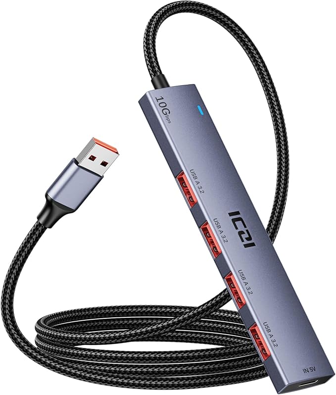 ICZI USB 3.2 Hub 10Gbps 4 Port USB3.2 Gen 2 Splitter with 4FT Cable for Laptop, Desktop PC, Xbox, PS5, iMac, Surface Pro, Xps