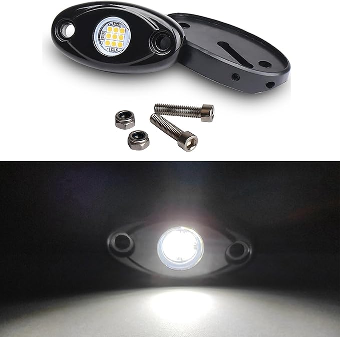 White Rock Light 12pods 6000k Pure White Led Rocks Lights kit Ip68 Waterproof 47inch Extension Wires for ATV Rv Utv SUV Offroad Pickup Trucks Golf Boat Cars Trailer Fender Underglow Lighting (White)