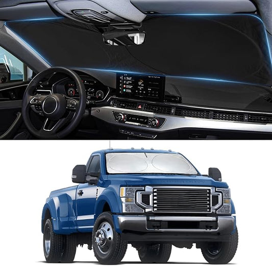 Sunshade for Ford Super Duty F250 F350 F450 F550 Windshield Sun Shade for 2010-2024 2025 2026 Ford F-250 F-350 F-450 F-550 2Door 4Door Pickup Accessories Front Window Shield Cover Visor Protector