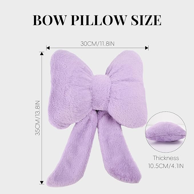 Bow Car Headrest Pillows Plush Car Neck Pillows for Travel Driving Office Chair Head Support Cushions, Also Cute Car Decor Accessories (2PCS Purple)